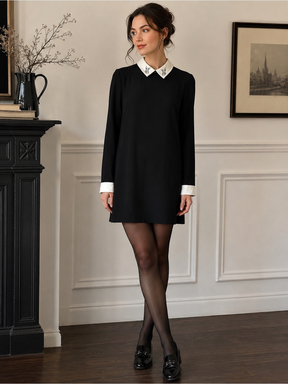 Victoria Beckham for Target Bunny Collar Shift Dress Black White Small